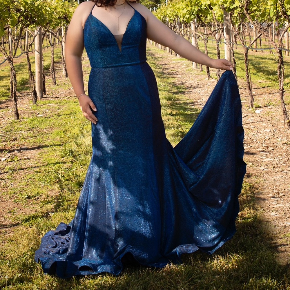 Ellie Wilde Shimmering Navy Prom Dress